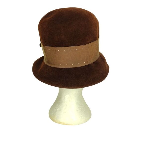 Vintage 60s Deluxe Merrimac Union Made Velvet Imported Fur Cloche Bucket Hat - Picture 5 of 10